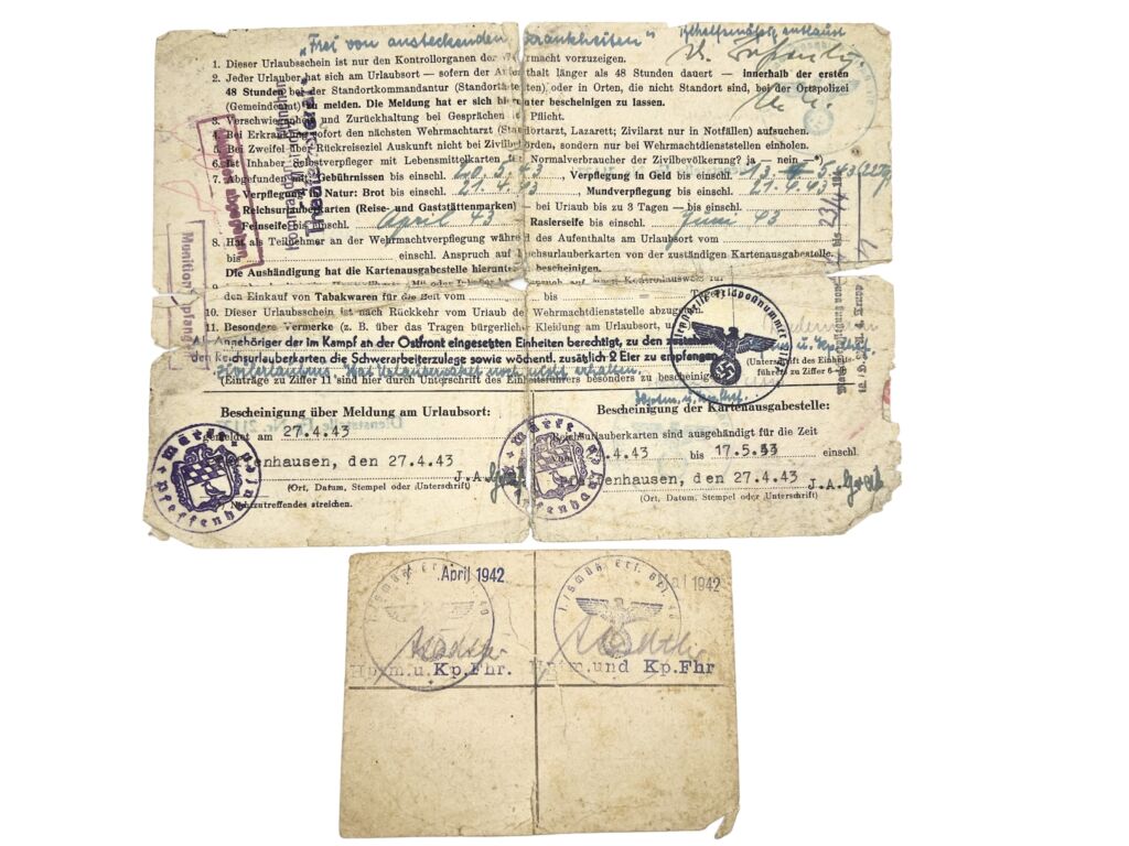 German War Leave documents 1942 and 1943 for sale