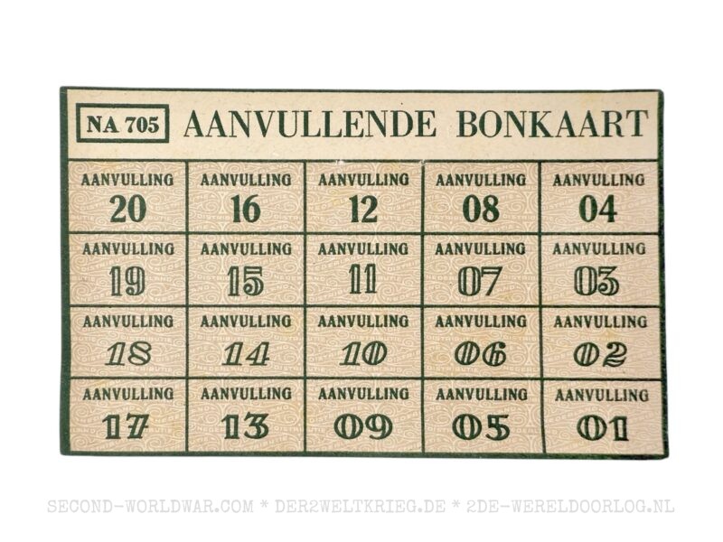 Dutch extra ration coupon table NA 705