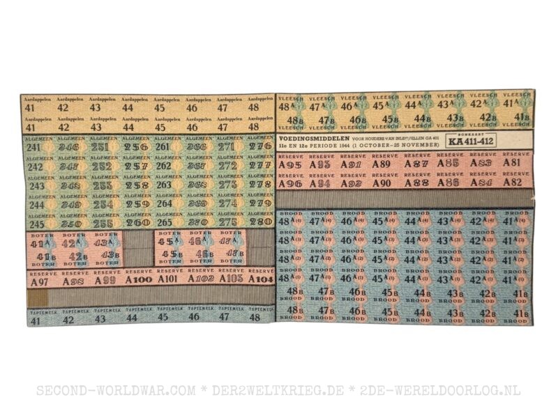 Dutch food ration coupon table KA 411-412 1944