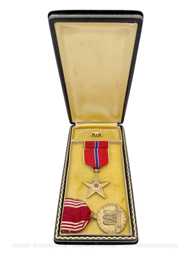 American Cased Bronze Star Medal with pin, ribbon and Cood Conduct Medal with name