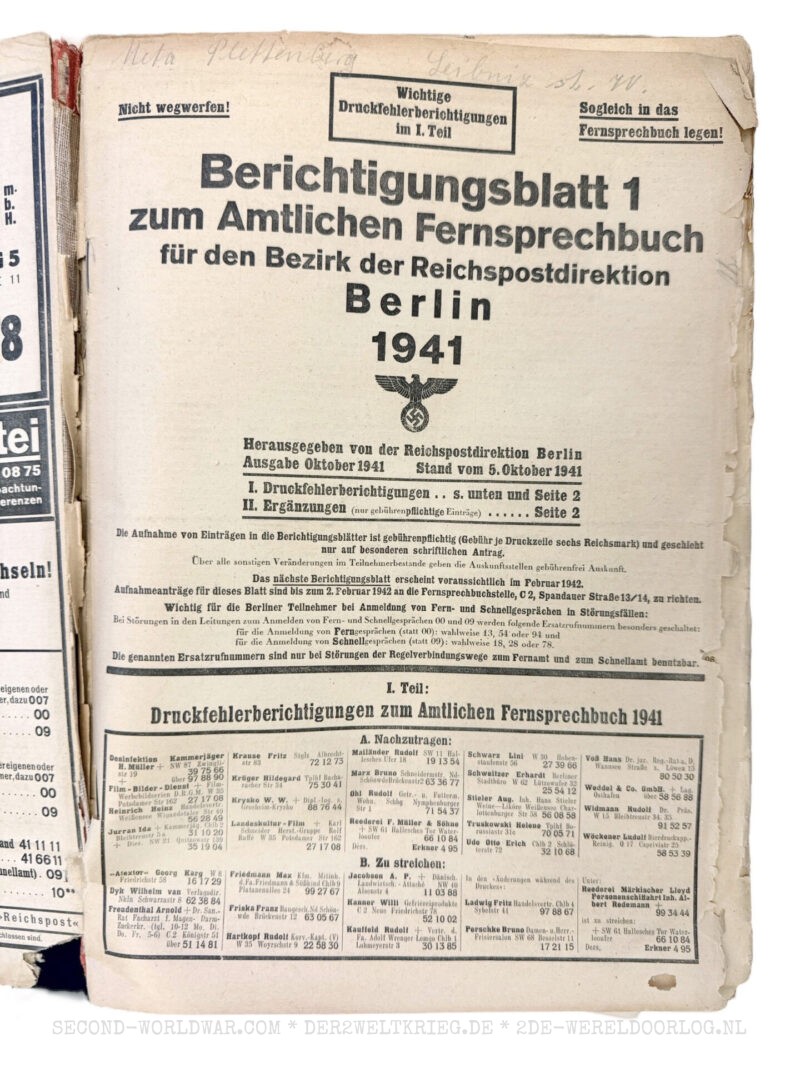 German telephone book Berlin 1941 - Image 2