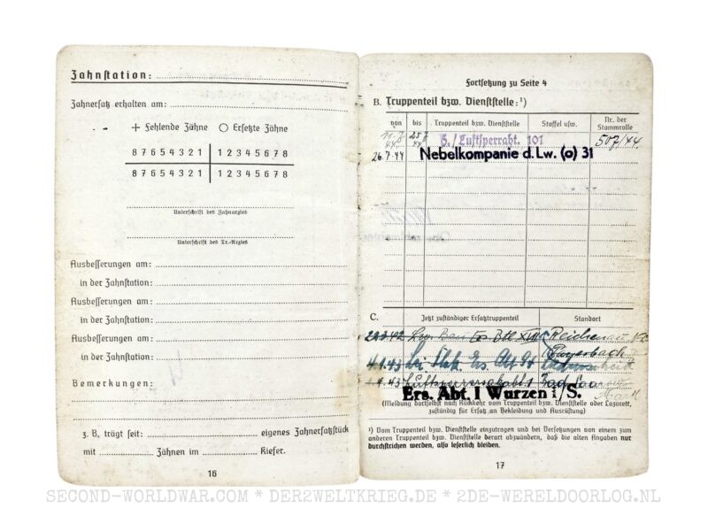 Luftwaffe Soldbuch anti-aircraft and Nebelkompanie officer - Image 12