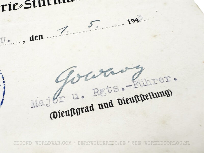 German Infantry Assault Badge award document 1943 and Wound Badge award document 1944 - Image 3