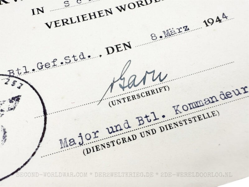 German Infantry Assault Badge award document 1943 and Wound Badge award document 1944 - Image 5