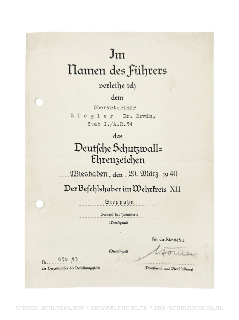 German award documents veterinary Ziegler 1940-1942 - Image 2