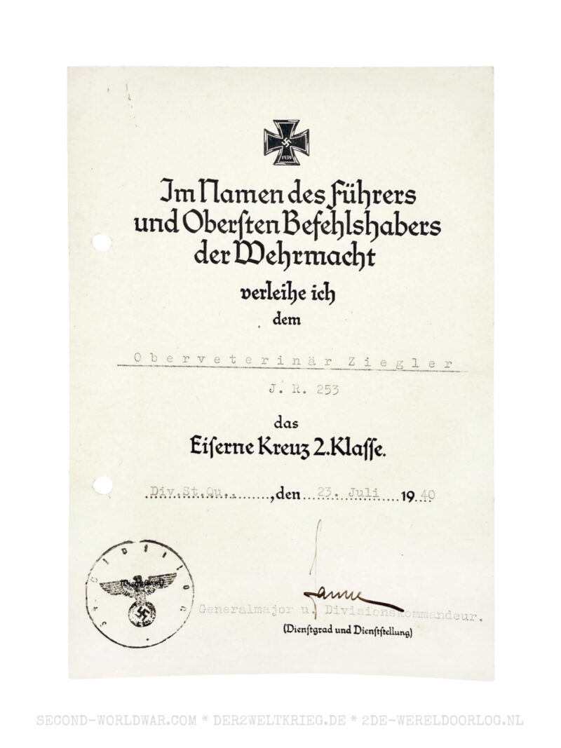 German award documents veterinary Ziegler 1940-1942 - Image 4