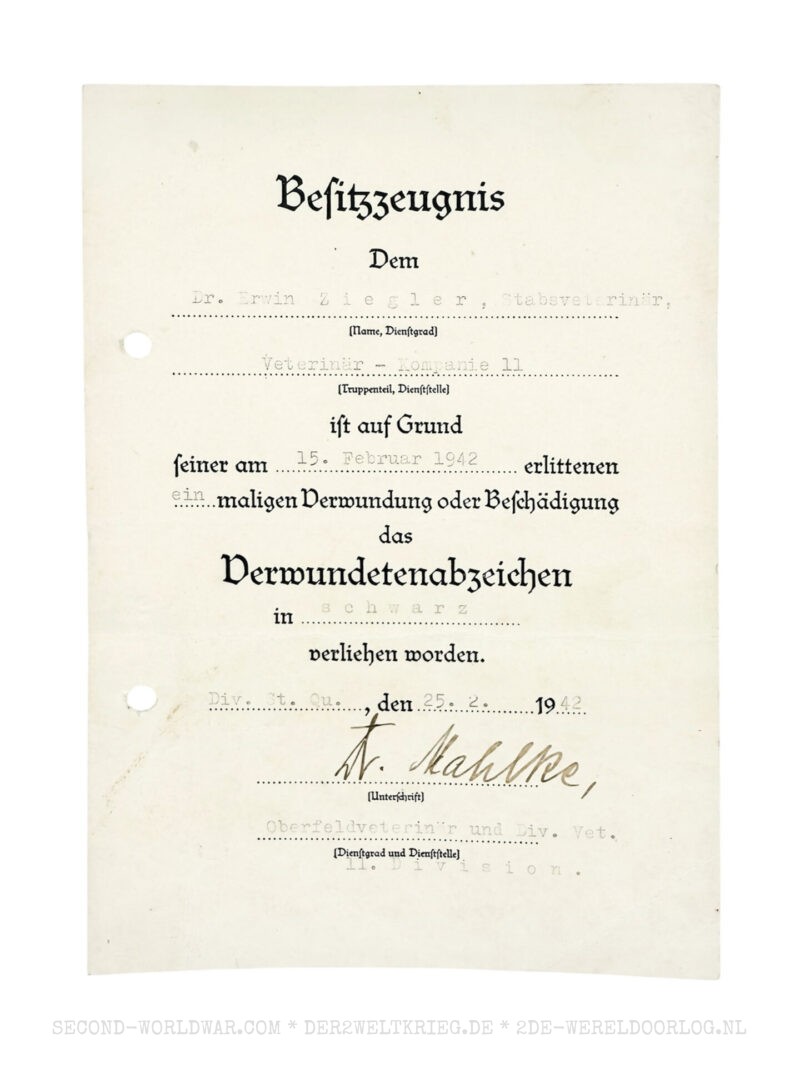 German award documents veterinary Ziegler 1940-1942 - Image 6